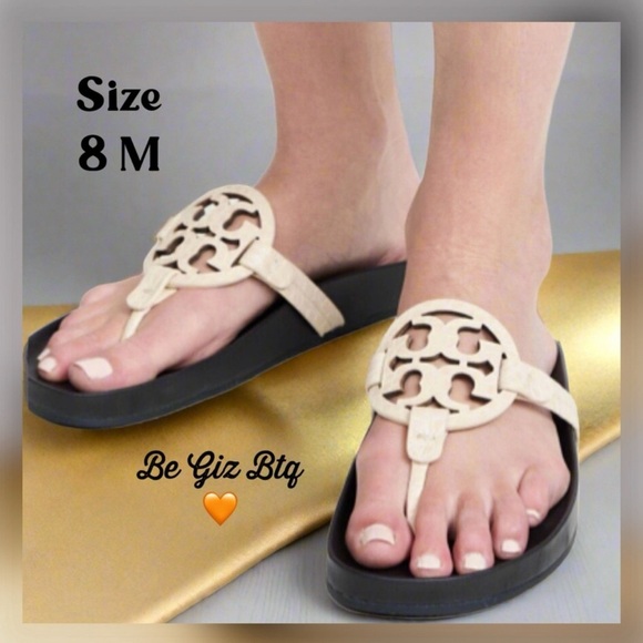 NWT Tory Burch Leather Miller Cloud Leather Slides Navy/Cream 8 M - Picture 12 of 12